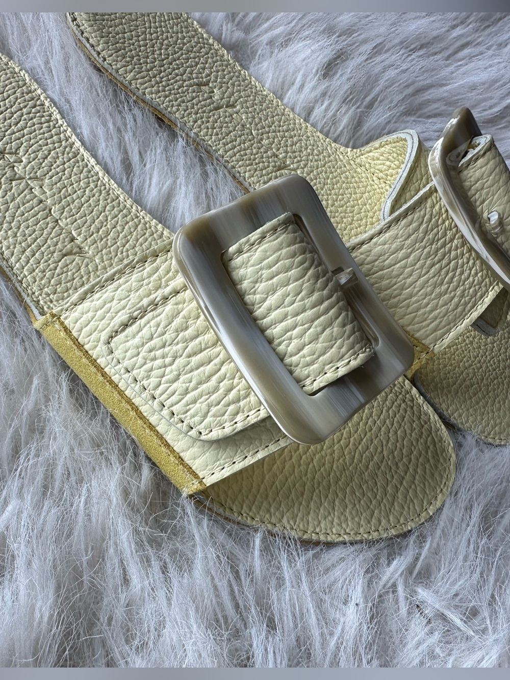 Definery pale Yellow loop open Leather Slide Sandals 35 made in Italy slhoes New - Picture 14 of 16